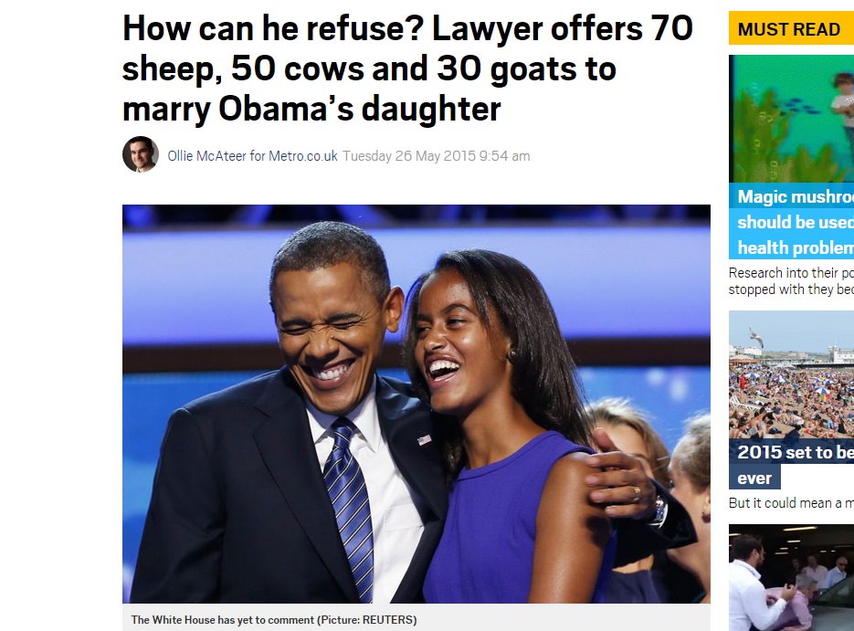 Pria Kenya Ingin Lamar Putri Obama dengan 150 Hewan Ternak 