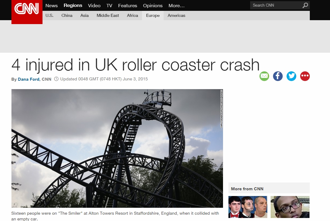 4 Orang Luka Parah dalam Kecelakaan Roller Coaster