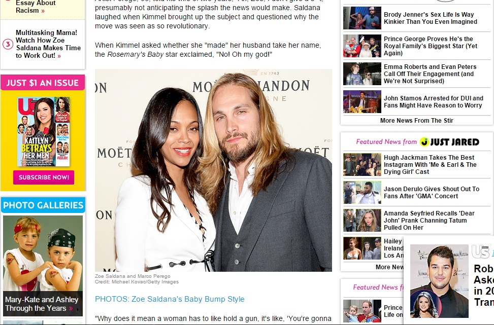 Suami Zoe Saldana Tabrak Tradisi Penamaan Keluarga