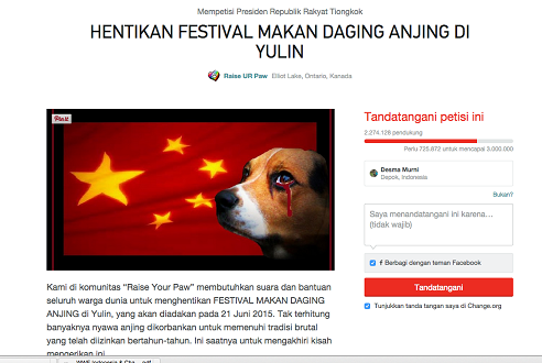 Netizen Galang Tolak Festival Makan Anjing
