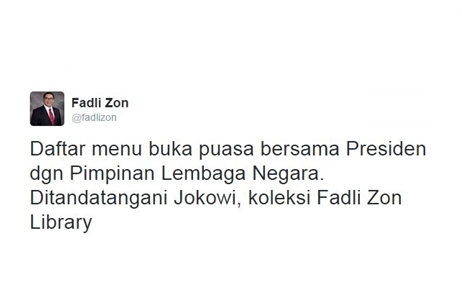  Fadli Zon Pamer Foto Menu Berbuka Puasa Bertanda Tangan Jokowi