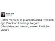  Fadli Zon Pamer Foto Menu Berbuka Puasa Bertanda Tangan Jokowi