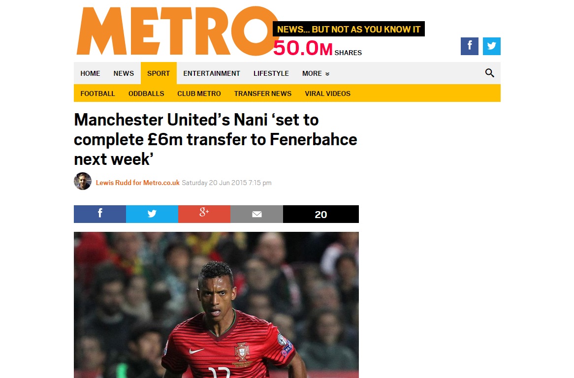 Tinggalkan Old Trafford, Luis Nani Gabung Fenerbahce