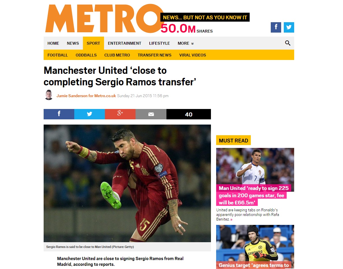 Transfer Sergio Ramos ke Manchester United Hampir Selesai
