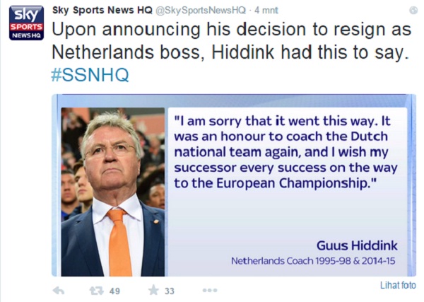 Guus Hiddink Mundur sebagai Pelatih Timnas Belanda