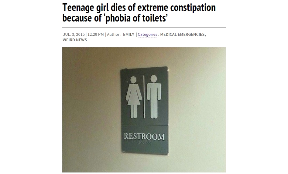 Remaja 16 Tahun Meninggal akibat Fobia Toilet