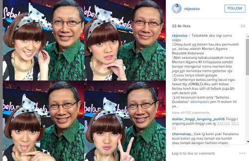 Foto Selfie Bareng, Chika Jessica Bikin Menteri Agama Nyengir 