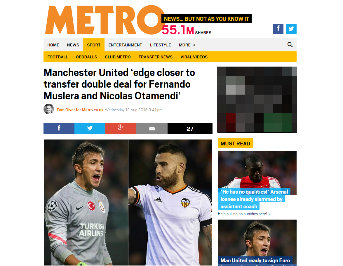 Manchester United Incar Fernando Muslera dan Nicolas Otamendi