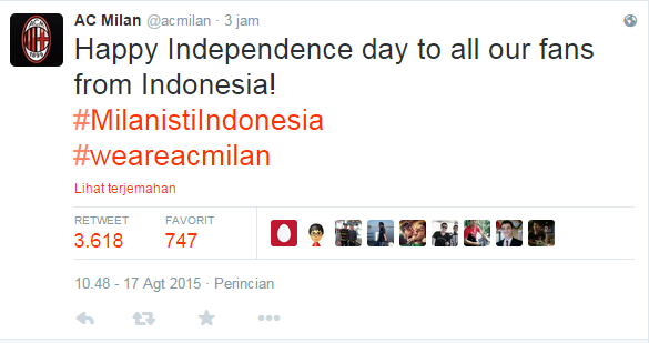 AC Milan: Selamat Hari Kemerdekaan Indonesia