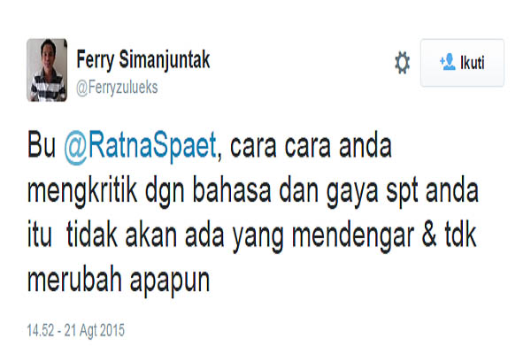 Gara-Gara Kritik Ahok, Ratna Sarumpaet dan NetizenTerlibat Twitwar