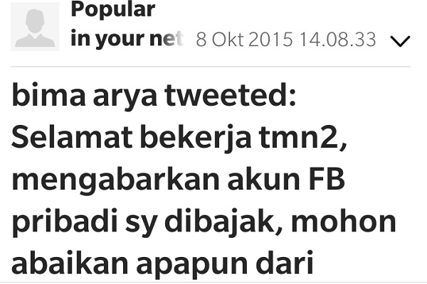 Bima Arya Peringatkan Penipuan Atas Nama Akun Facebooknya