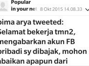 Bima Arya Peringatkan Penipuan Atas Nama Akun Facebooknya