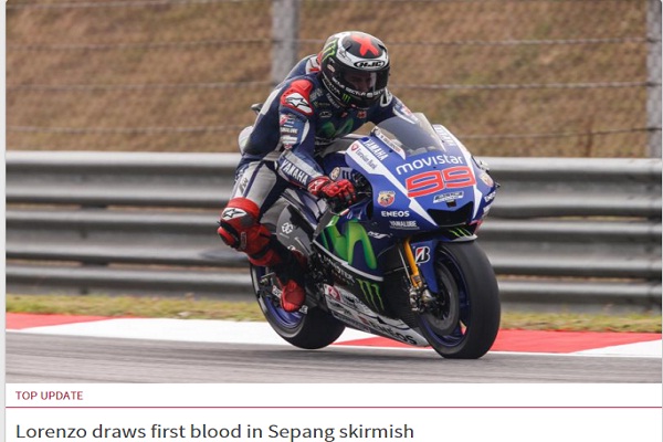 Rajai Latihan Bebas Kedua di Sirkuit Sepang, Jorge Lorenzo Tekan Rossi