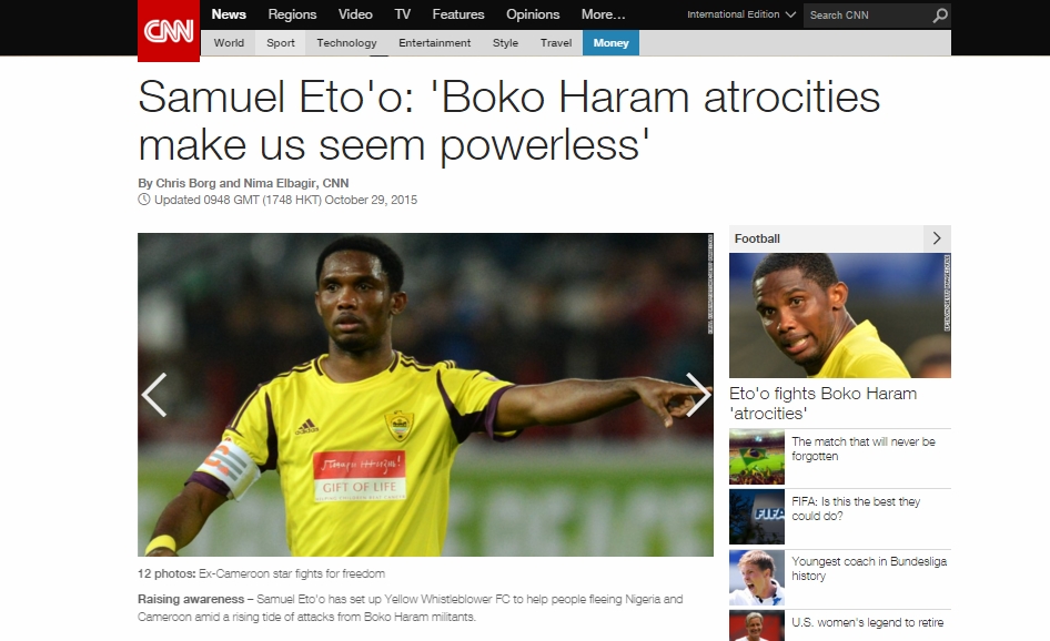 Pesepak Bola Samuel Eto'o Ikut Perangi Boko Haram