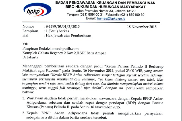 Hak Jawab BPKP atas Pemberitaan Merahputih.com