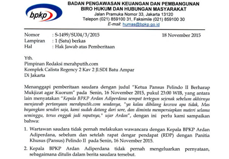 Hak Jawab BPKP atas Pemberitaan Merahputih.com 