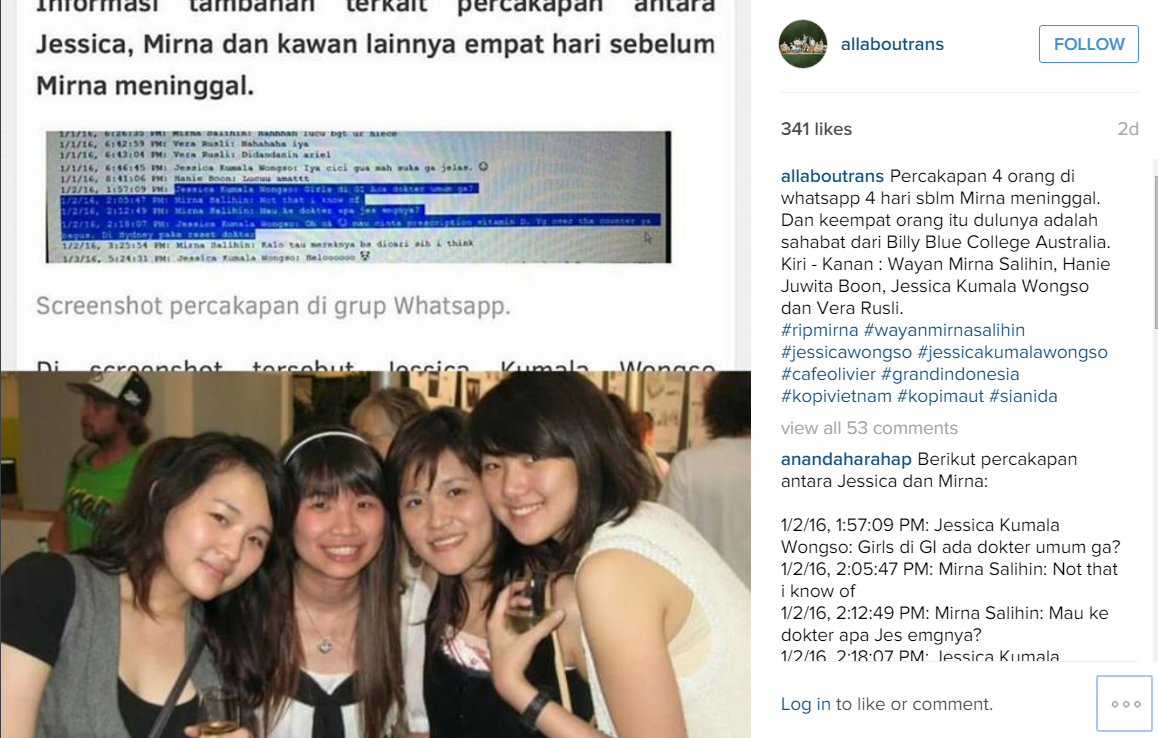 Terungkap, Foto Selfie dan Percakapan Whatsapp Mirna dan Jessica