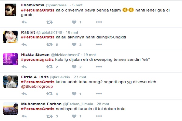 Sindir Layanan Gratis Blue Bird,  Netizen Kompak Pasang #PercumaGratis