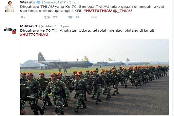 Rayakan Ulang Tahun ke-70, #HUT70TNIAU jadi Trending Topik