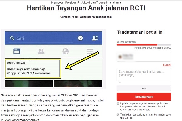 Puluhan Ribu Orang Tandatangani Petisi Online Hentikan Sinetron Anak Jalanan