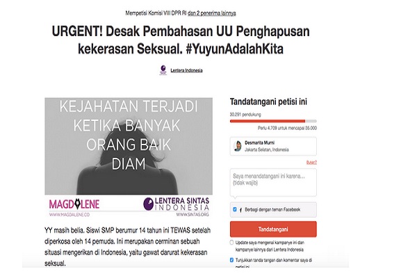 Kasus Yn, Puluhan Ribu Netizen Dukung Petisi Penghapusan Kekerasan Terhadap Perempuan
