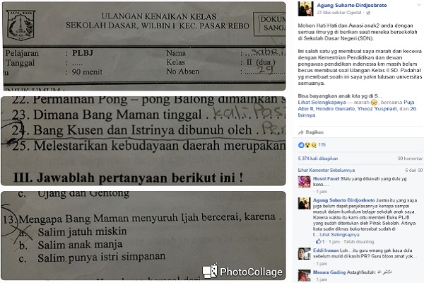 Kecaman Netizen Soal Ulangan Murid SD yang Memuat Materi Pembunuhan dan Perceraian