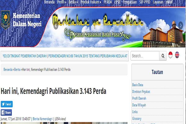 Kemendagri Publikasi Perda Bermasalah di Situs Resminya