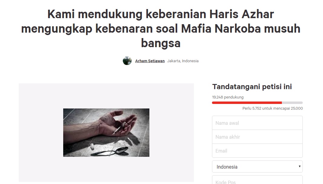 Petisi Dukungan untuk Hariz Azhar Ditandatangani Ribuan Orang