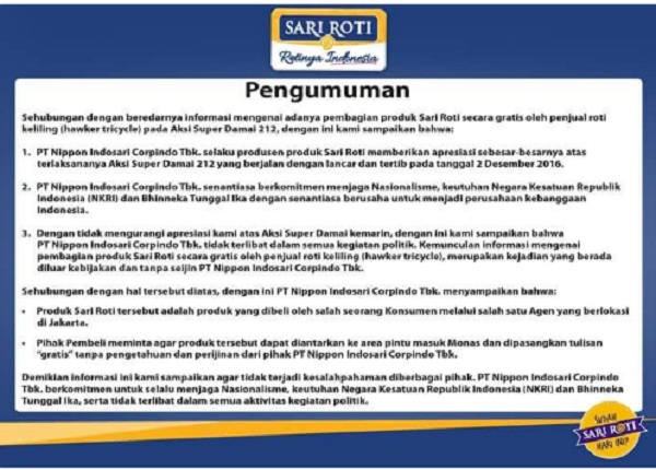 Gara-gara Sari Roti Gratis di Aksi Damai 212