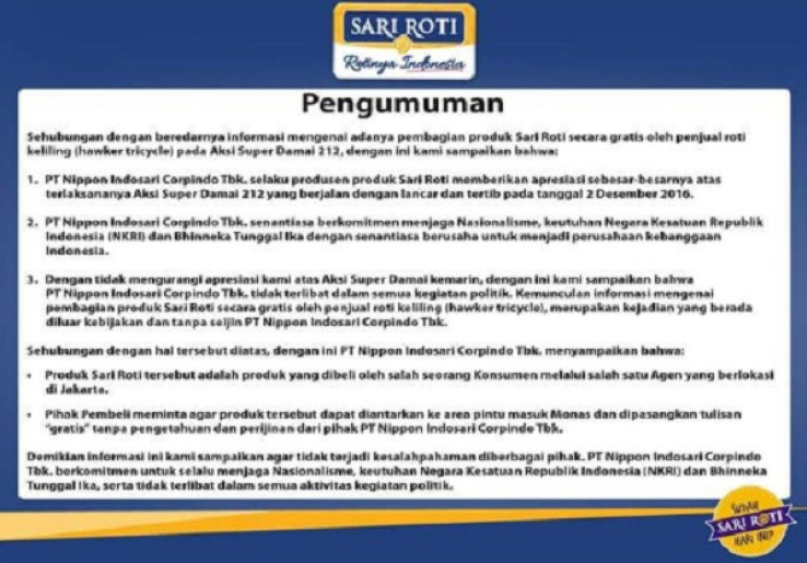 Gara-gara Sari Roti Gratis di Aksi Damai 212