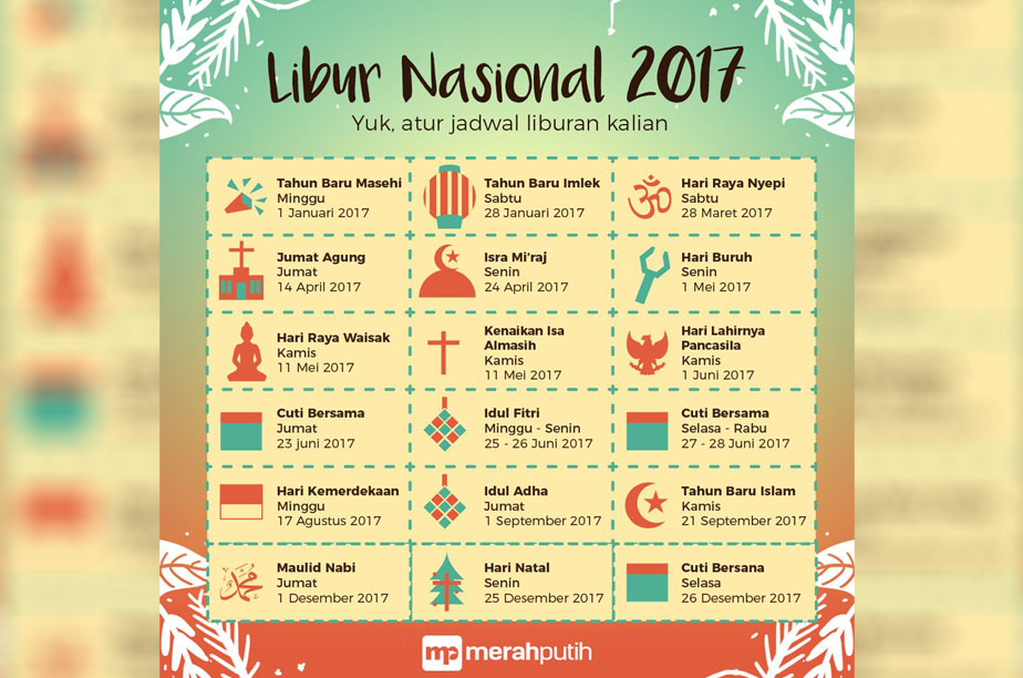 Tahun Baru Sebentar Lagi, Ini Daftar Libur Nasional 2017