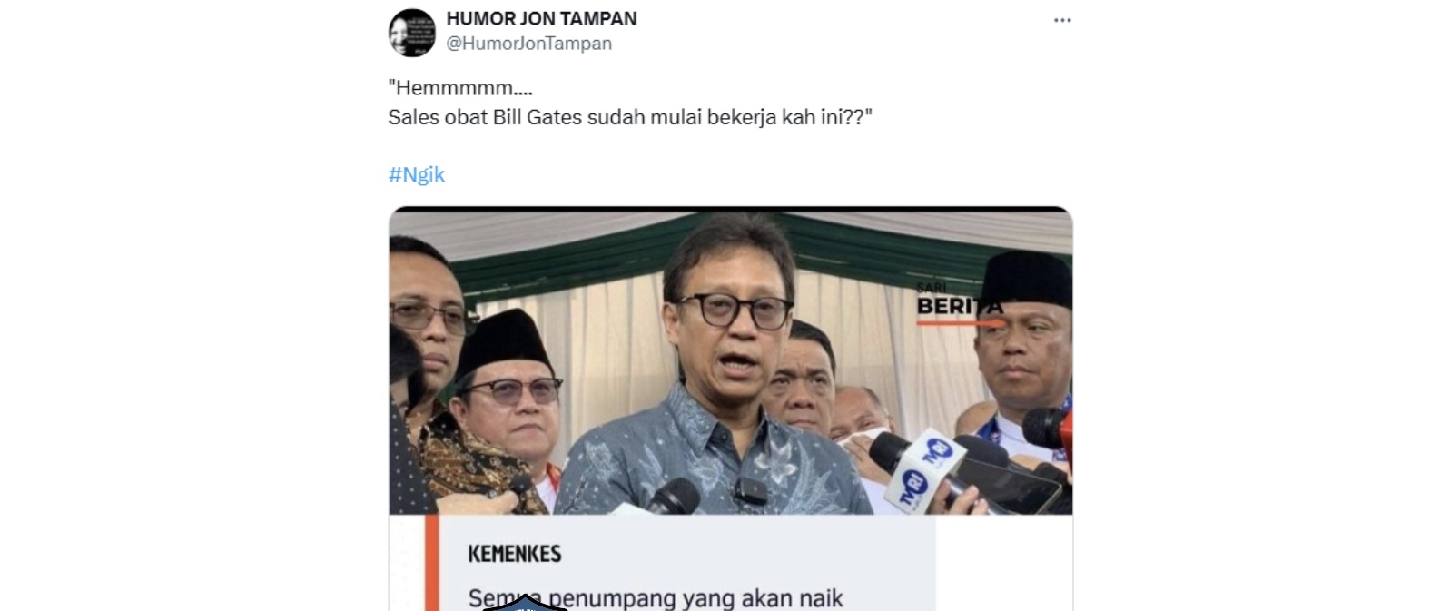 [HOAKS atau FAKTA] : Kebijakan Baru, Kemenkes Haruskan Seluruh Penumpang Pesawat Divaksin Tb Buatan Bill Gates