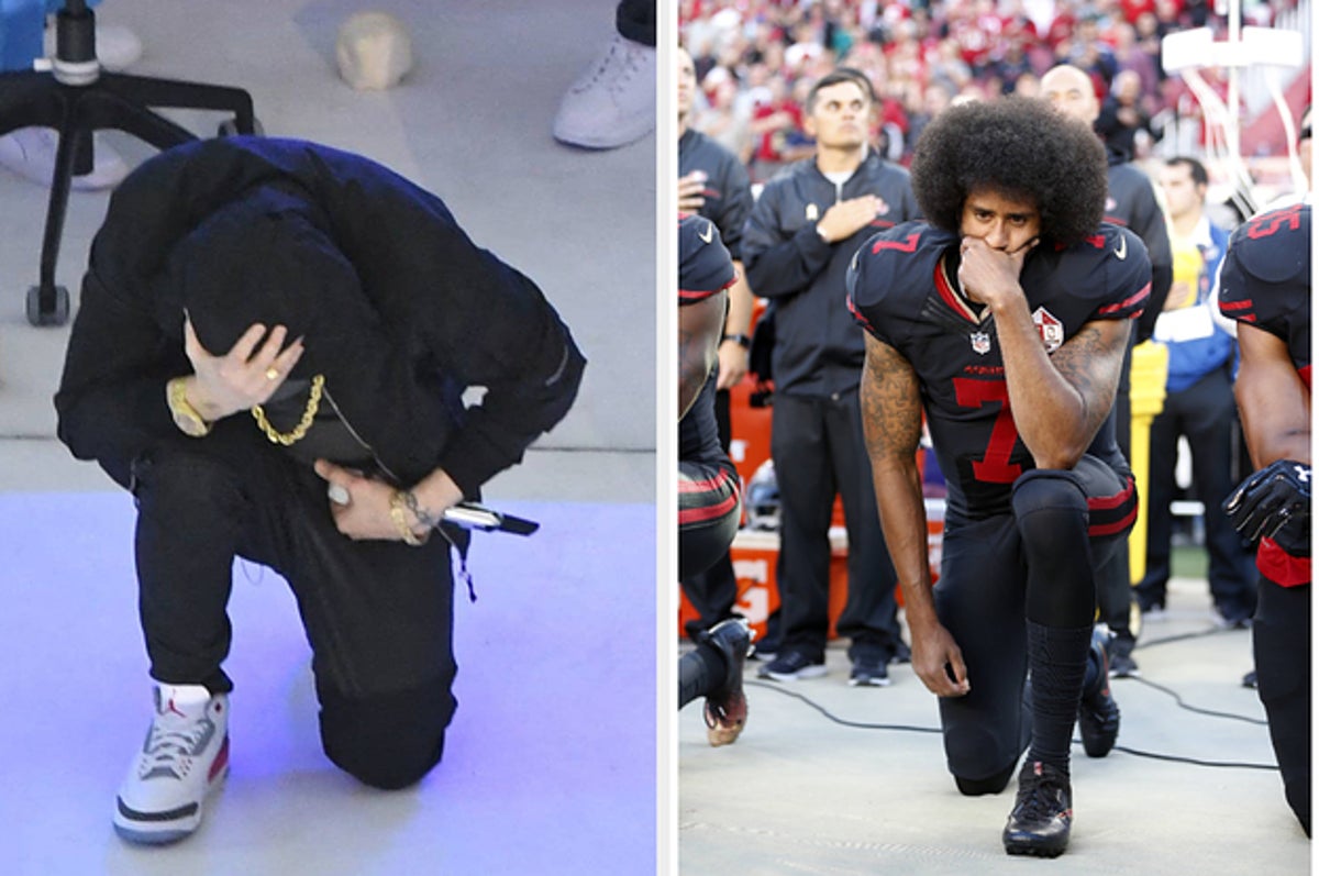 Eminem ikuti jejak Colin Kaepernick (kanan). (Foto BuzzfeedNews)