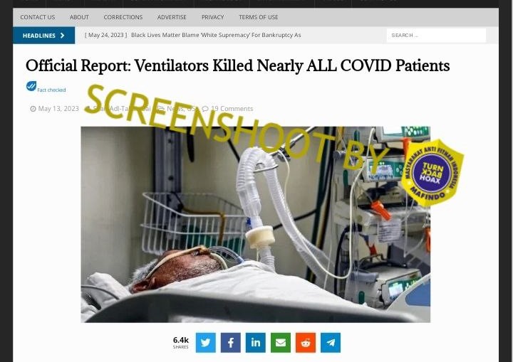 [HOAKS atau FAKTA]: Alat Ventilator Membunuh Hampir Semua Pasien COVID-19