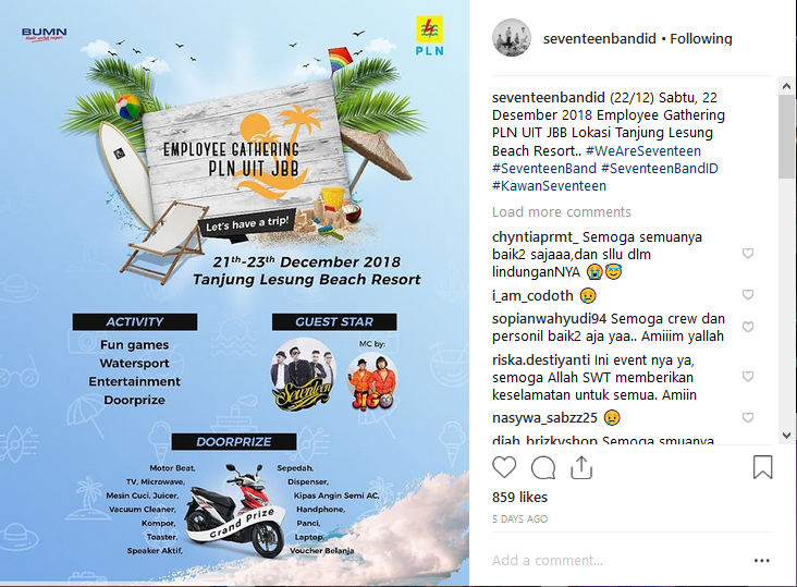 Acara yang dihadiri Seventeen Band (Sumber: Instagram/seventeenbandid)