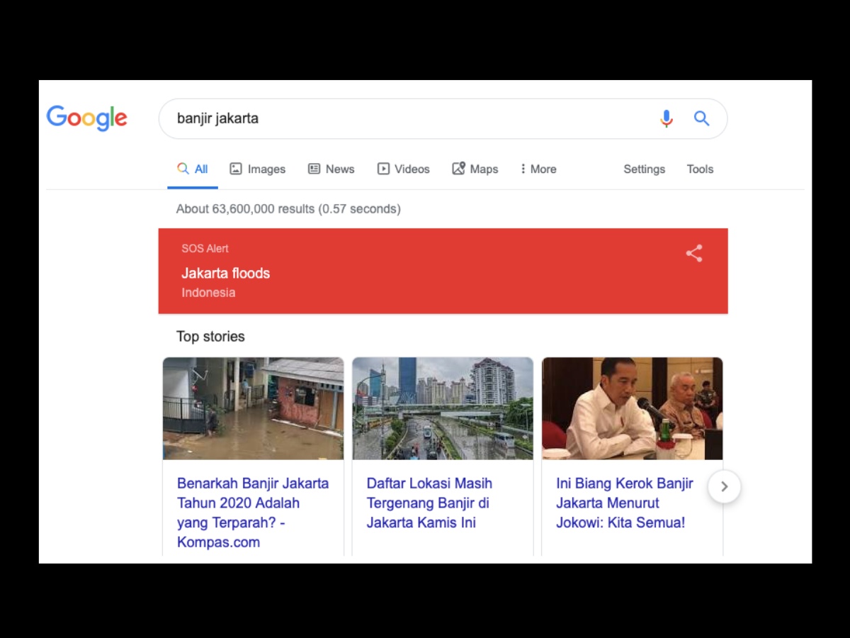 Banjir Jakarta Dapat Label 'SOS Alert' dari Google