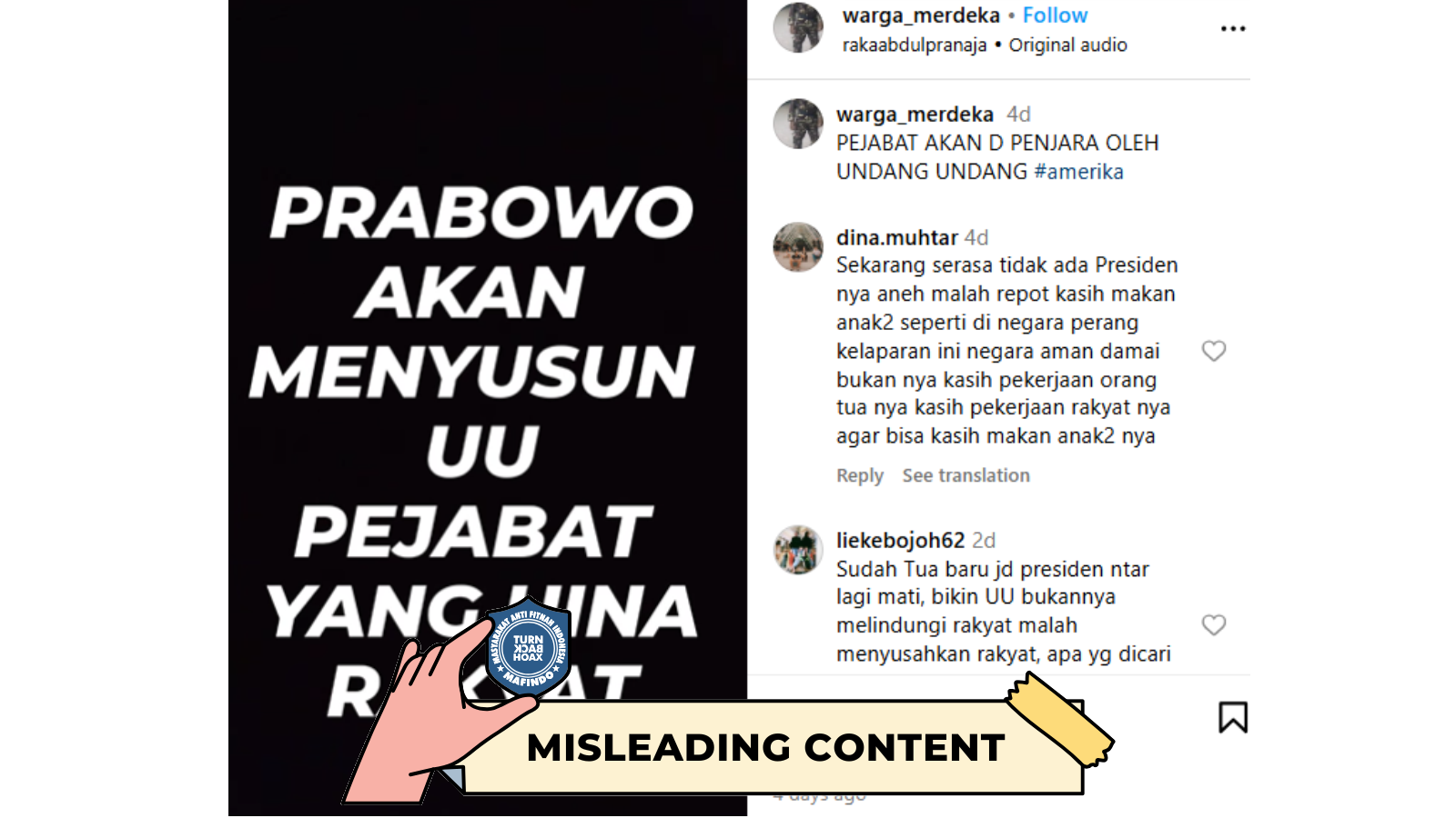 [HOAKS atau FAKTA]: Presiden Prabowo Susun Aturan Pejabat Hina Rakyat