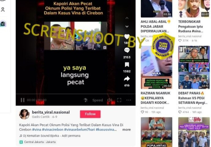 [HOAKS atau FAKTA]: Polisi yang Terlibat Penyidikan Kasus Vina Cirebon Bakal Dipecat