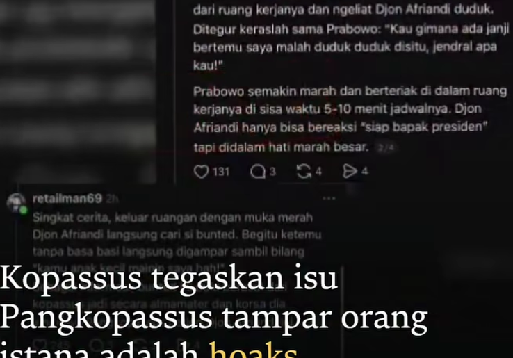 Kopassus Pastikan Narasi Pangkopassus Pukul Protokoler Istana Hoaks