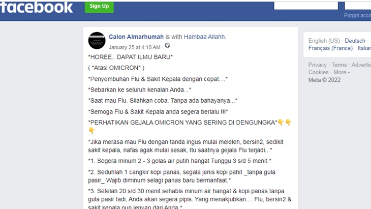[HOAKS atau FAKTA]: Mengonsumsi Kopi Pahit Dapat Mengatasi Varian Omicron