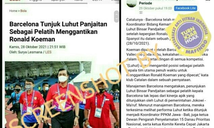 [Hoaks atau Fakta]: Luhut Panjaitan Ambil Alih Barcelona FC