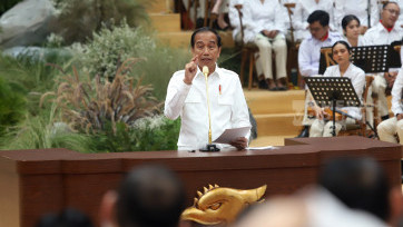 Presiden Jokowi Hadiri Rapimnas Partai Gerindra di Indonesia Arena