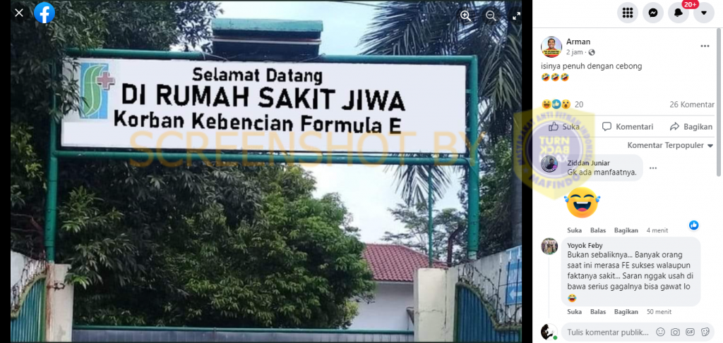 [HOAKS atau FAKTA]: Muncul Rumah Sakit Jiwa Korban Kebencian Terhadap Formula E