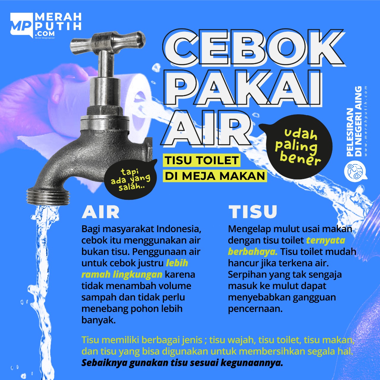 Cebok Pakai Air, Tisu Toilet Di Meja Makan