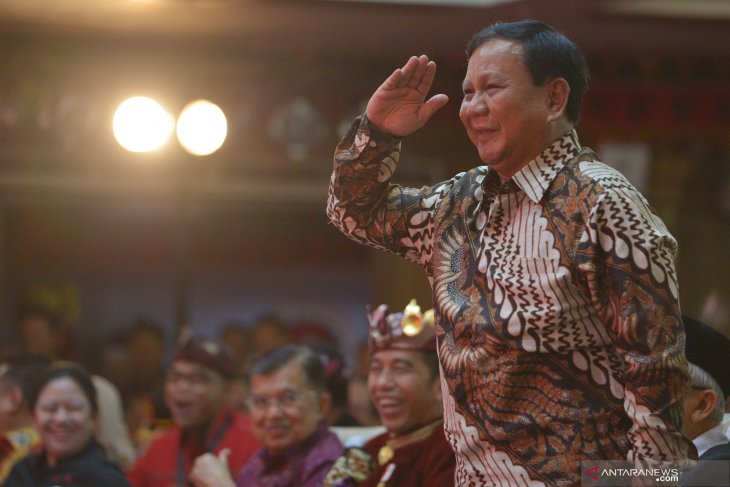 Ketua Umum Partai Gerindra Prabowo Subianto saat menghadiri Kongres V PDIP di Bali