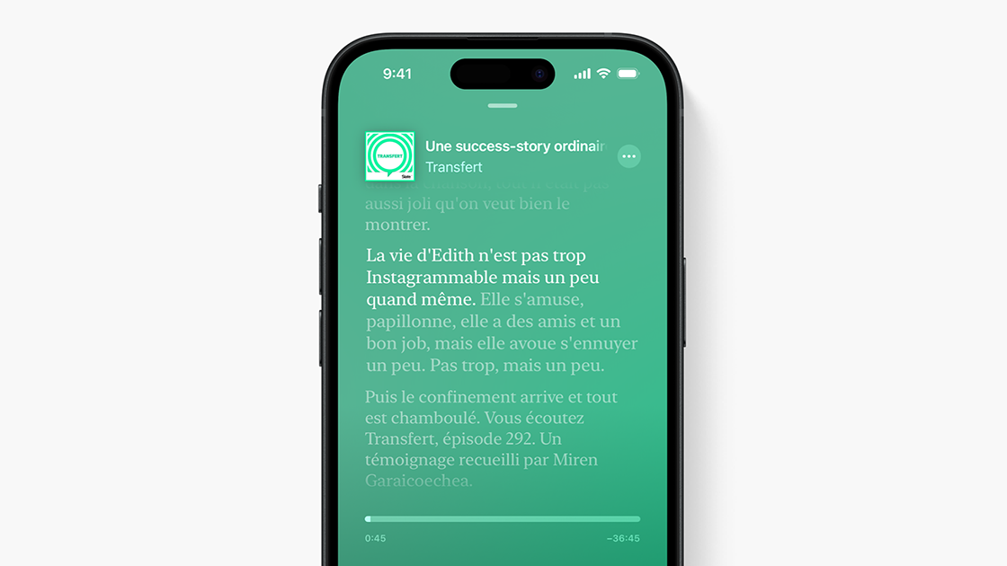 Dokumen transkripsi di Apple Podcasts tersedia dalam empat bahasa
