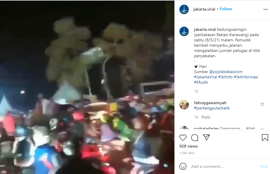 Rombongan pemudik di Kedungwaringin (Twitter @jakarta.viral)