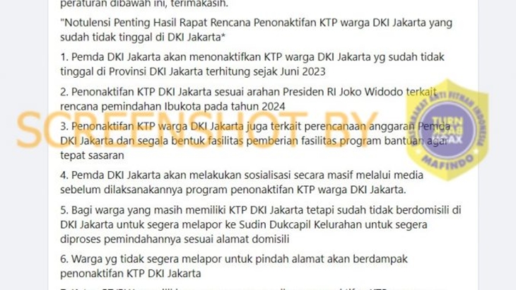 [HOAKS atau FAKTA]: Ibu Kota Pindah, Pemprov Nonaktifkan KTP Warga Tak Tinggal di Jakarta
