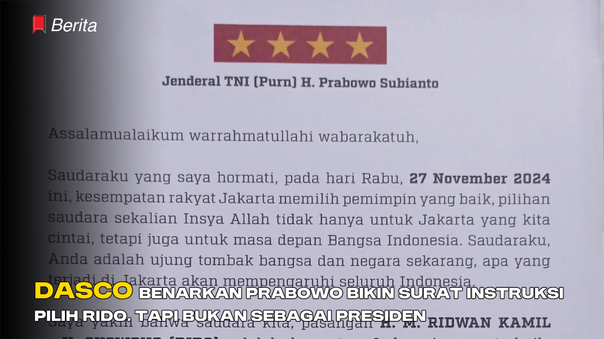 Dasco Benarkan Prabowo Bikin Surat Instruksi Pilih RIDO, Tapi Bukan Sebagai Presiden