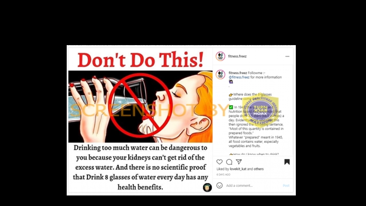 Hoaks atau fakta meminum air terlalu banyak justru berbahaya. (Foto: MP/Turnbackhoax.id)